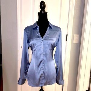 NWOT Express Portofino Long Sleeve Silk Shirt Slim fit